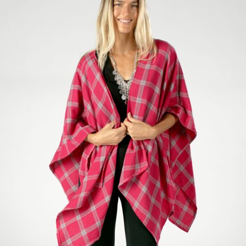 Pink Sky Plaid Shawl Wrap