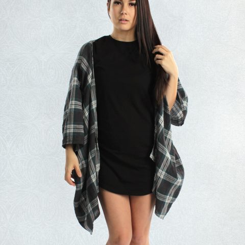Charcoal & Turquoise Plaid Kimono