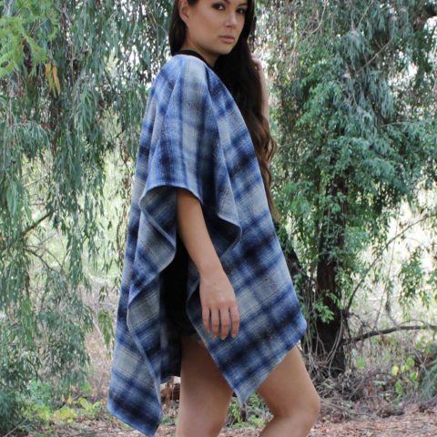 Indigo Dreams Plaid Shawl Wrap