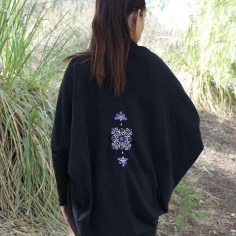 Midnight Serenade Cocoon Cardigan with Embroidery