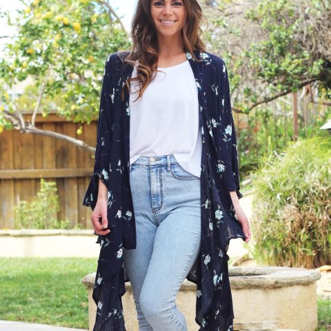 BO & EROS Navy Floral Kimono