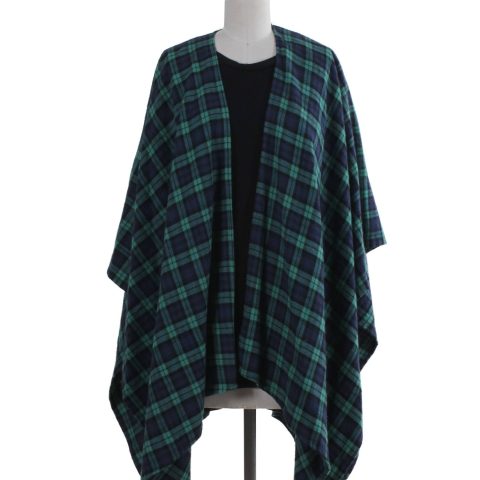 Cobalt Mint Plaid Shawl Wrap